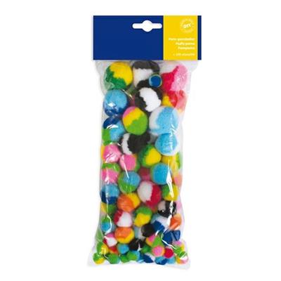 Busta 100 pz pom-pon a strisce dim. 10-35mm in colori assortiti