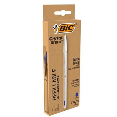 Penna sfera con cappuccio Cristal  Re'New 1mm blu BIC