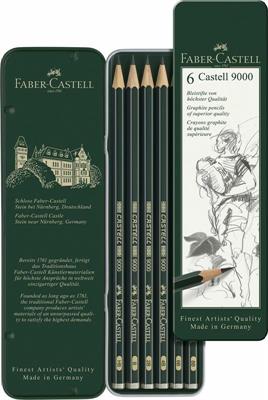 Astuccio 6 matite FABER-CASTELL 9000 gradazioni hb/b/2b/4b/6b/8b