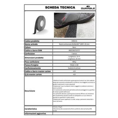 Nastro antiscivolo adesivo DURALINE® GRIP+ 25mm - nero Durable